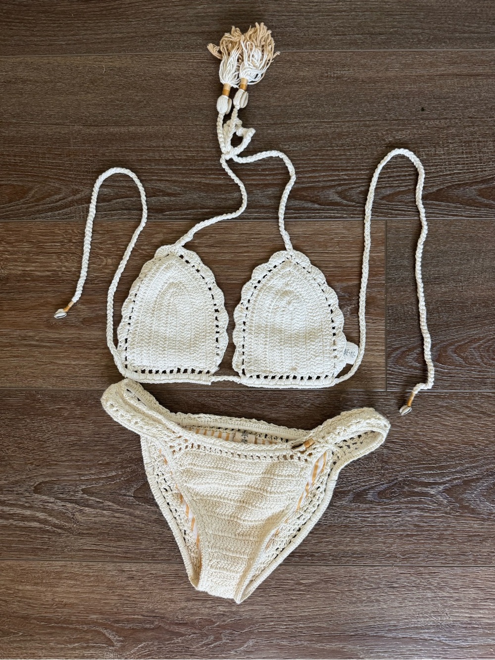 SHE MADE ME Ivory Crochet Bikini Set (S/M)